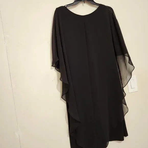 Glamour Night Dress Size 8 Attached Sheer Cape Stretch Cocktail Dress - Picture 9 of 13